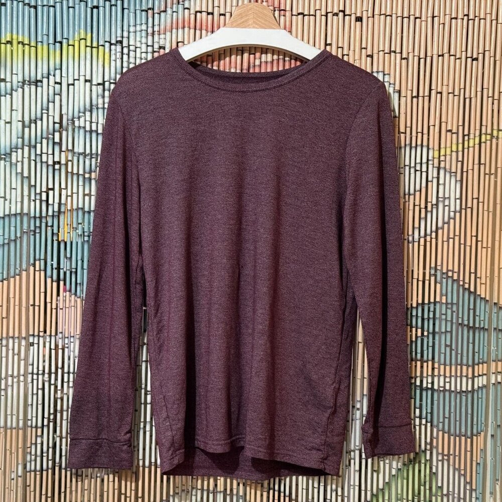 Heatkeep Crew Neck Long Sleeve Men's Rayon Knit Blend T-Shirt, Maroon, Small